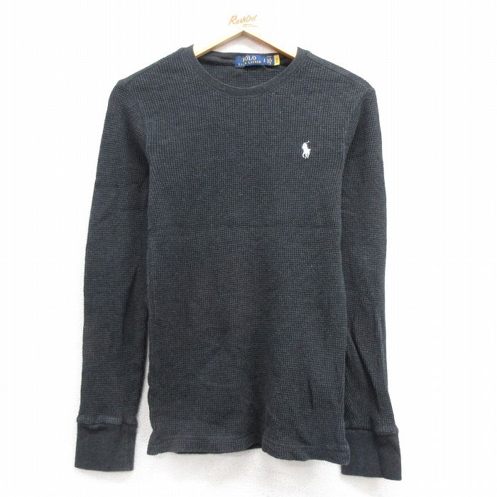 M★古着 ラルフローレン Ralph Lauren 長袖 ブランド サーマル Tシャツ メンズ ワンポイントロゴ コットン クルーネック 黒 ブラック 25feb27 中古