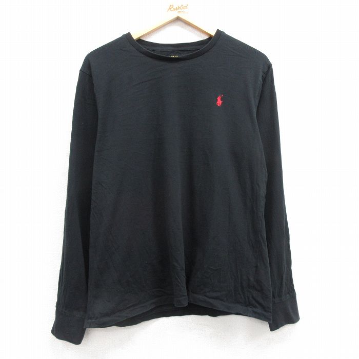L★古着 ラルフローレン Ralph Lauren 長袖 ブランド Tシャツ メンズ ワンポイントロゴ コットン クルーネック 黒 ブラック 25feb27 中古