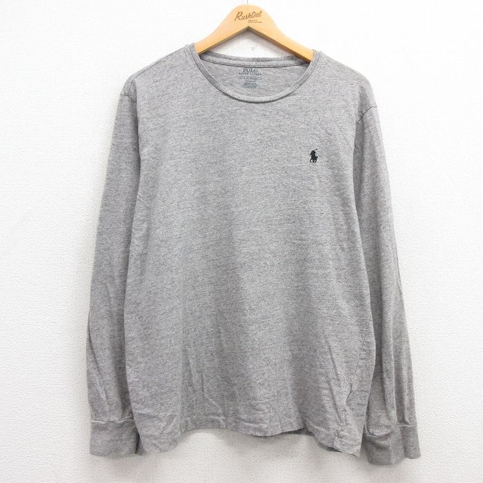 XL★古着 ラルフローレン Ralph Lauren 長袖 ブランド Tシャツ メンズ ワンポイントロゴ コットン クルーネック グレー 霜降り 25feb27 中古