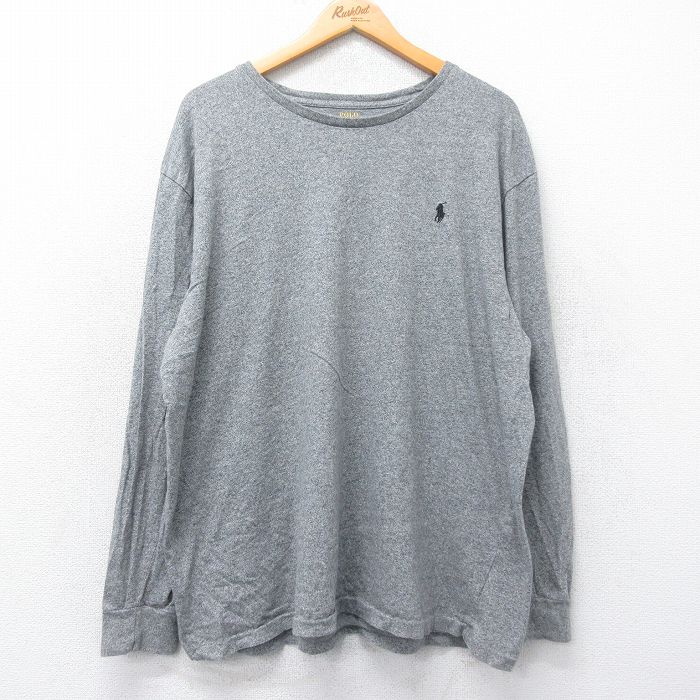 XL★古着 ラルフローレン Ralph Lauren 長袖 ブランド Tシャツ メンズ ワンポイントロゴ 大きいサイズ コットン クルーネック グレー 霜降り 25feb27 中古
