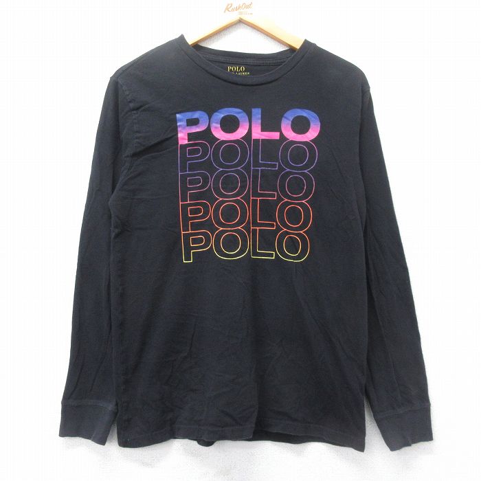 M★古着 ラルフローレン Ralph Lauren 長袖 ブランド Tシャツ メンズ ビッグロゴ コットン クルーネック 黒 ブラック 25feb27 中古