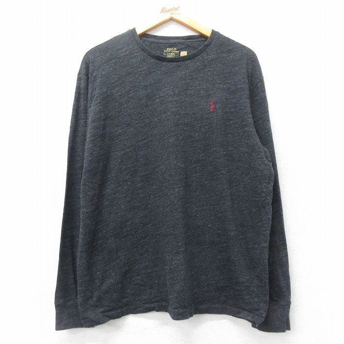 【20%OFF】XL★古着 ラルフローレン Ralph Lauren 長袖 ブランド Tシャツ メンズ ワンポイントロゴ クルーネック 黒 ブラック 霜降り 25feb27 中古