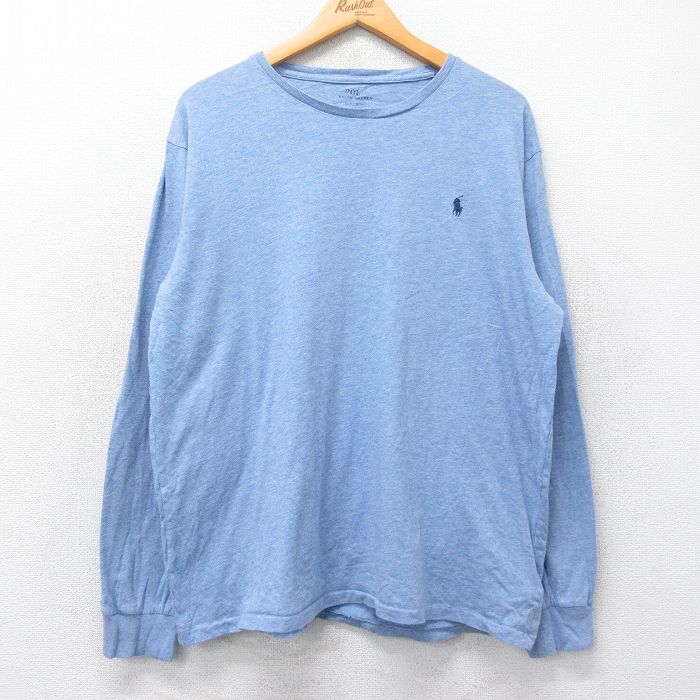 XL★古着 ラルフローレン Ralph Lauren 長袖 ブランド Tシャツ メンズ ワンポイントロゴ コットン クルーネック 薄紺 ネイビー 霜降り 25feb27 中古