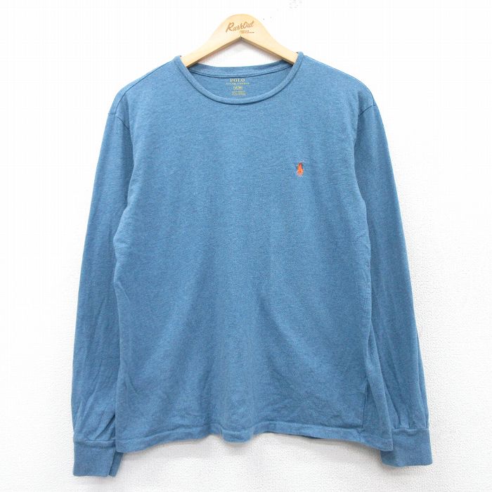 L★古着 ラルフローレン Ralph Lauren 長袖 ブランド Tシャツ メンズ ワンポイントロゴ クルーネック 薄紺 ネイビー 25feb28 中古
