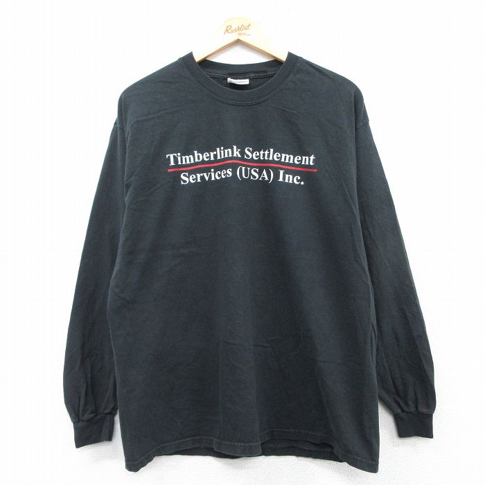 L★古着 ヘインズ Hanes 長袖 ビンテージ Tシャツ メンズ 00年代 00s Timberlink コットン クルーネック 黒 ブラック 【spe】 25feb28 中古