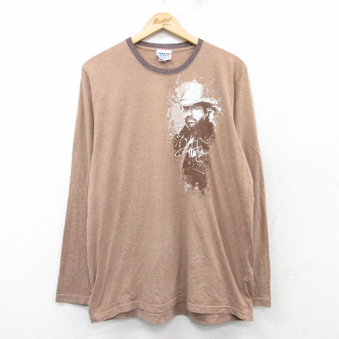XL★古着 長袖 ロック バンド Tシャツ メンズ トビーキース クルーネック 茶 ブラウン 25feb28 中古