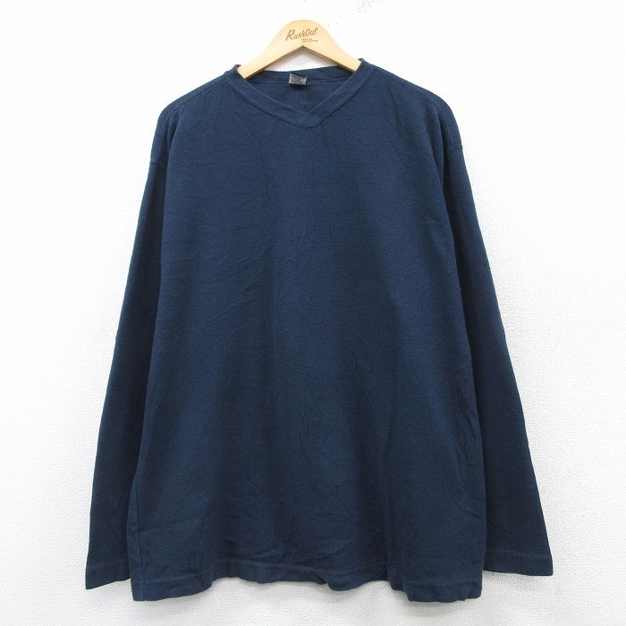 XL★古着 リーバイス Levis 長袖 Tシャツ メンズ 無地 大きいサイズ コットン Vネック 紺 ネイビー 25feb28 中古