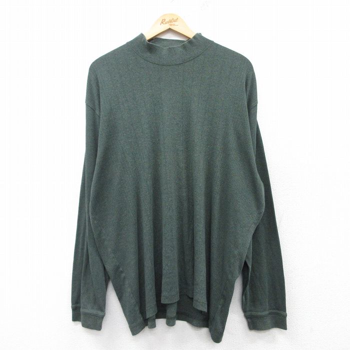 XL★古着 バンヒューセン 長袖 Tシャツ メンズ 無地 大きいサイズ モックネック ハイネック 濃緑 グリーン 25feb28 中古