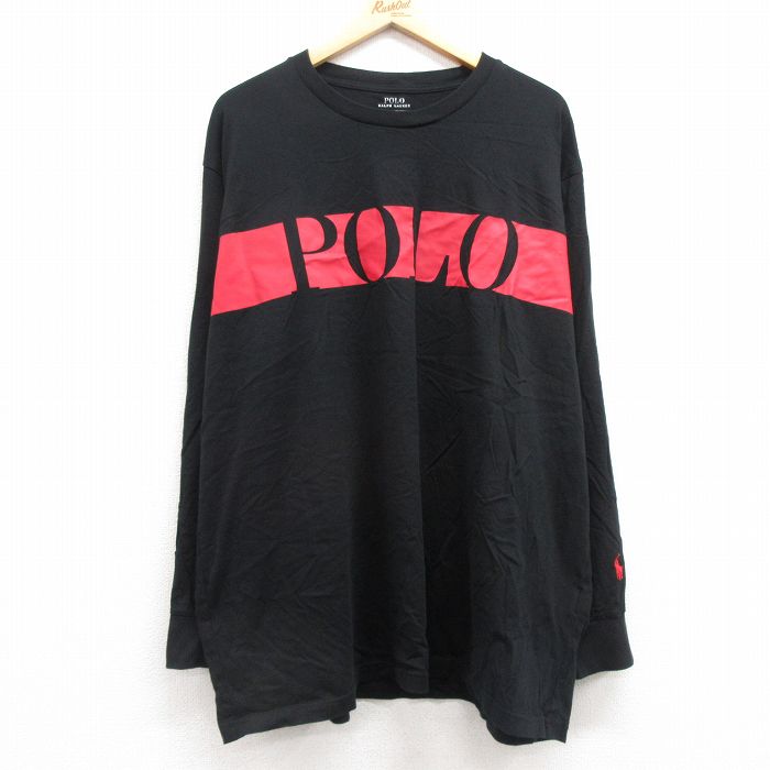 XL★古着 ラルフローレン Ralph Lauren 長袖 ブランド Tシャツ メンズ ビッグロゴ 大きいサイズ コットン クルーネック 黒 ブラック 【spe】 25feb28 中古