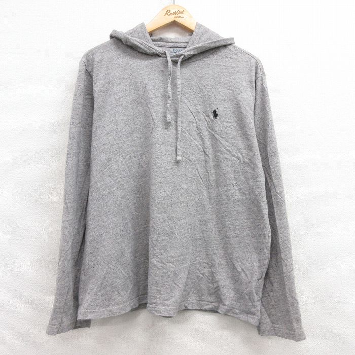 XL★古着 ラルフローレン Ralph Lauren 長袖 ブランド Tシャツ パーカー メンズ ワンポイントロゴ コットン グレー 霜降り 25feb28 中古