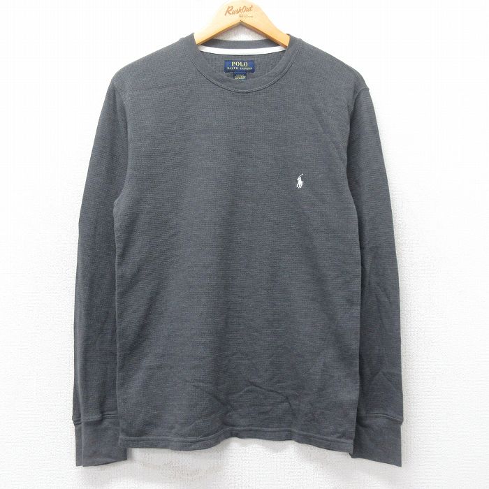 L★古着 ラルフローレン Ralph Lauren 長袖 ブランド サーマル Tシャツ メンズ ワンポイントロゴ クルーネック 濃グレー 25feb28 中古