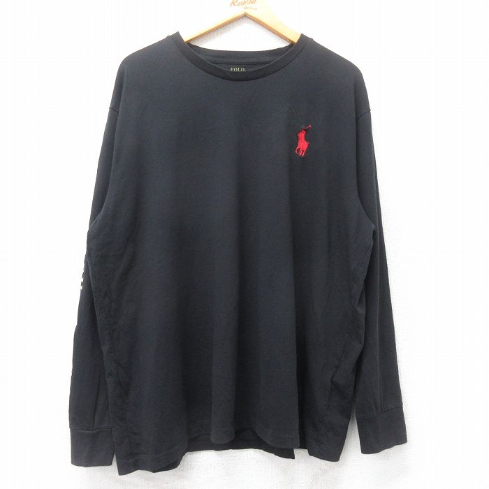 XL★古着 ラルフローレン Ralph Lauren 長袖 ブランド Tシャツ メンズ ビッグロゴ 大きいサイズ コットン クルーネック 黒 ブラック 25feb28 中古