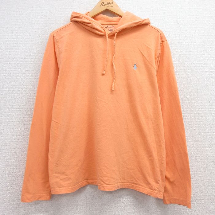L★古着 ラルフローレン Ralph Lauren 長袖 ブランド Tシャツ パーカー メンズ ワンポイントロゴ オレンジ 【spe】 25mar03 中古