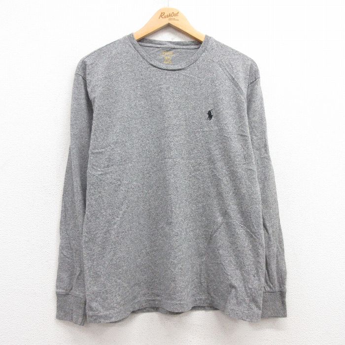L★古着 ラルフローレン Ralph Lauren 長袖 ブランド Tシャツ メンズ ワンポイントロゴ コットン クルーネック グレー 霜降り 25mar03 中古
