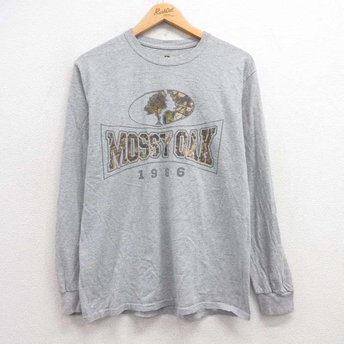 M★古着 長袖 Tシャツ メンズ モッシーオーク コットン クルーネック グレー 霜降り 25mar03 中古