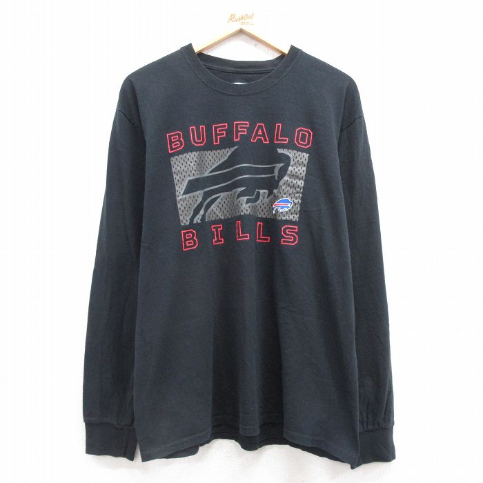 L★古着 長袖 Tシャツ メンズ NFL バッファロービルズ クルーネック 黒 ブラック アメフト スーパーボウル 25mar03 中古