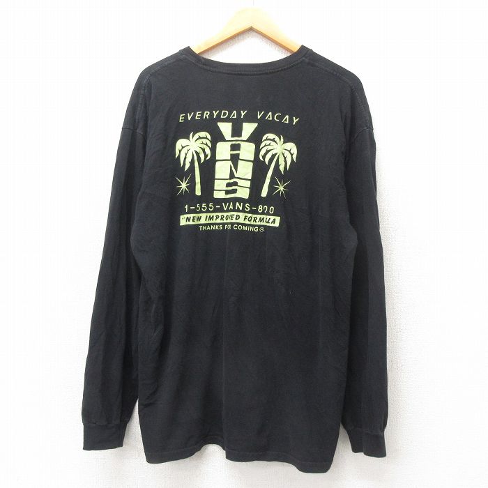 XL★古着 バンズ 長袖 Tシャツ メンズ ヤシの木 大きいサイズ コットン クルーネック 黒 ブラック 25mar03 中古