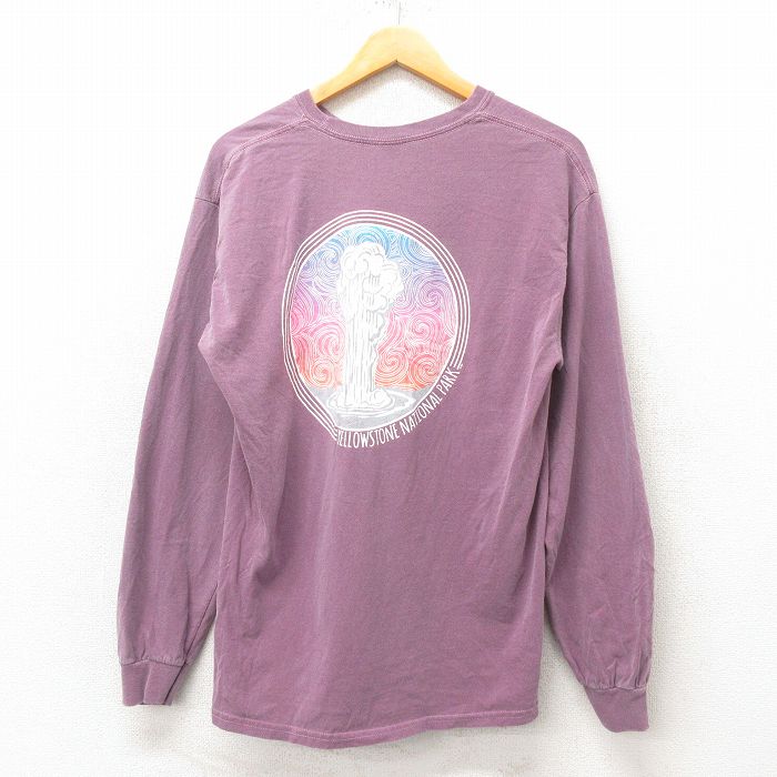 L★古着 長袖 Tシャツ メンズ イエローストーン国立公園 コットン クルーネック エンジ 25mar03 中古
