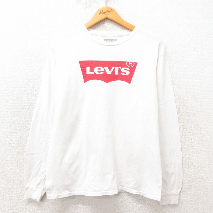 M★古着 リーバイス Levis 長袖 Tシャツ メンズ ビッグロゴ コットン クルーネック 白 ホワイト 25mar03 中古
