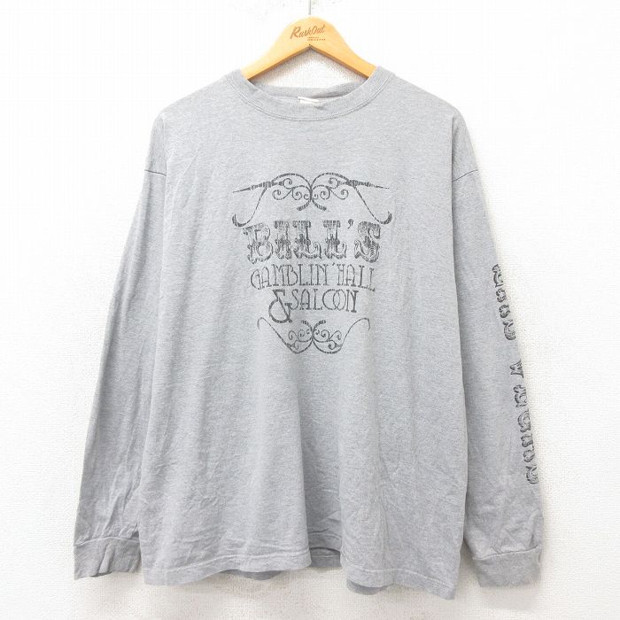 XL★古着 長袖 Tシャツ メンズ BILLS 大きいサイズ クルーネック グレー 霜降り 25mar03 中古