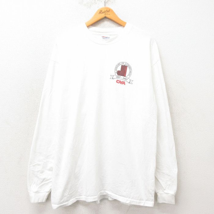 XL★古着 ヘインズ Hanes 長袖 ビンテージ Tシャツ メンズ 90年代 90s CAN コットン クルーネック 白 ホワイト 25mar03 中古