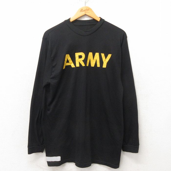 L★古着 長袖 Tシャツ メンズ ミリタリー アーミー ARMY クルーネック USA製 黒 ブラック 25mar03 中古