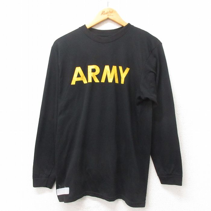 M★古着 長袖 Tシャツ メンズ ミリタリー アーミー ARMY クルーネック 黒 ブラック 25mar03 中古