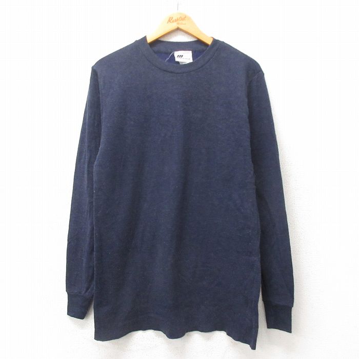 L★古着 長袖 ビンテージ Tシャツ メンズ 80年代 80s 無地 クルーネック USA製 紺 ネイビー 25mar03 中古