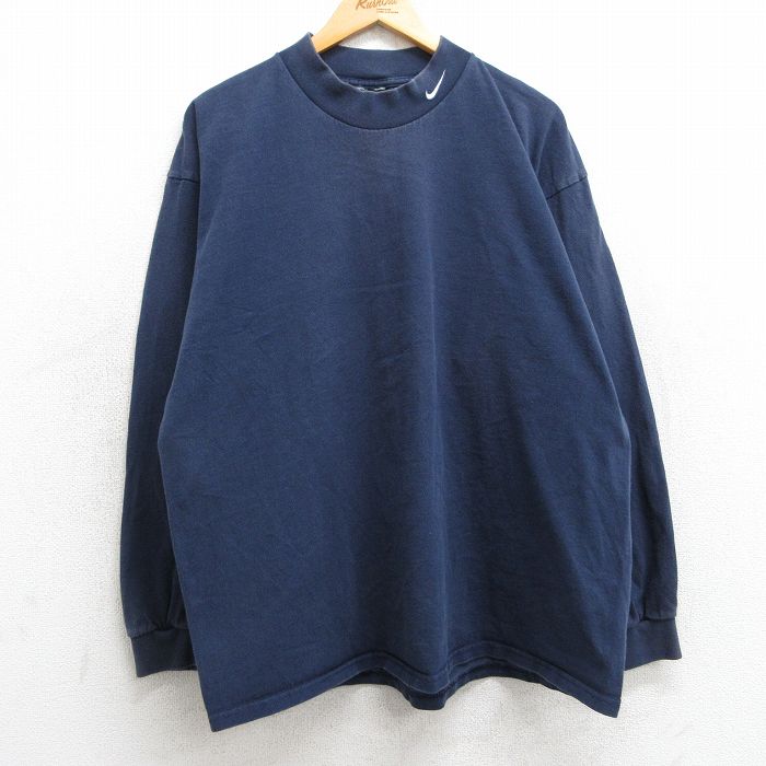 ナイキ 00s 長袖Tシャツ ワンポイントロゴ ネイビー XL | 古着