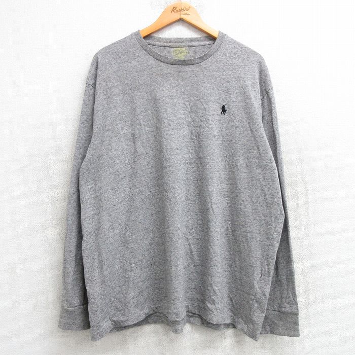XL★古着 ラルフローレン Ralph Lauren 長袖 ブランド Tシャツ メンズ ワンポイントロゴ 大きいサイズ コットン クルーネック グレー 霜降り 25mar07 中古