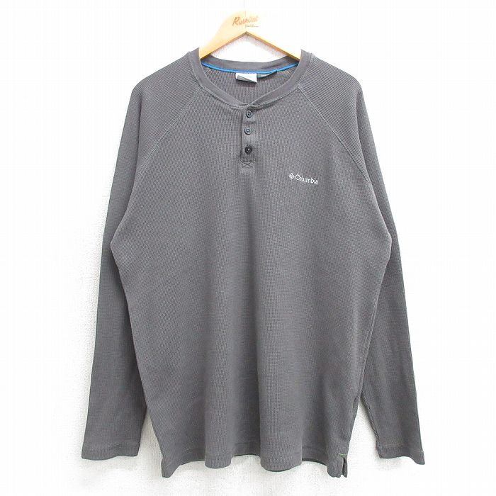 XL★古着 コロンビア COLUMBIA 長袖 サーマル Tシャツ メンズ ワンポイントロゴ ラグラン クルーネック グレー 25mar07 中古