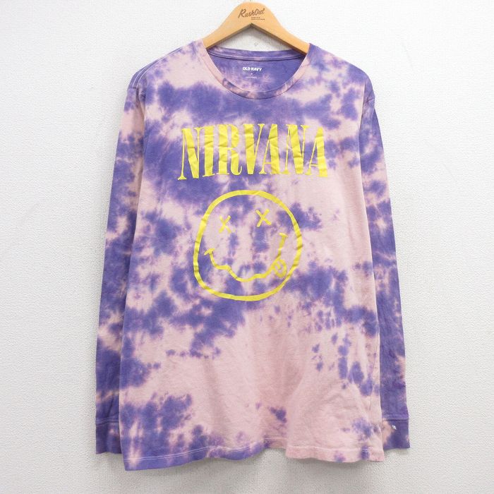 XL★古着 オールドネイビー 長袖 ロック バンド Tシャツ メンズ ニルバーナ ニルヴァーナ コットン クルーネック ピンク他 【spe】 25mar07 中古