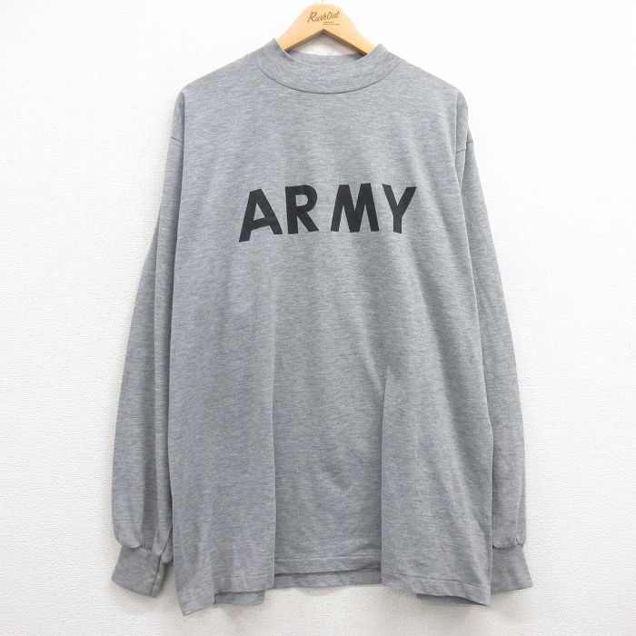 XL★古着 長袖 ビンテージ Tシャツ メンズ 90年代 90s ミリタリー アーミー ARMY リフレクター 大きいサイズ モックネック ハイネック グレー 霜降り 25mar07 中古