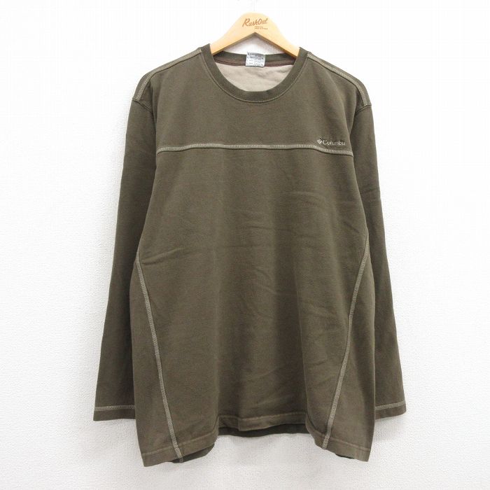 XL★古着 コロンビア COLUMBIA 長袖 ビンテージ Tシャツ メンズ 00年代 00s ワンポイントロゴ コットン クルーネック 緑 グリーン 25mar07 中古