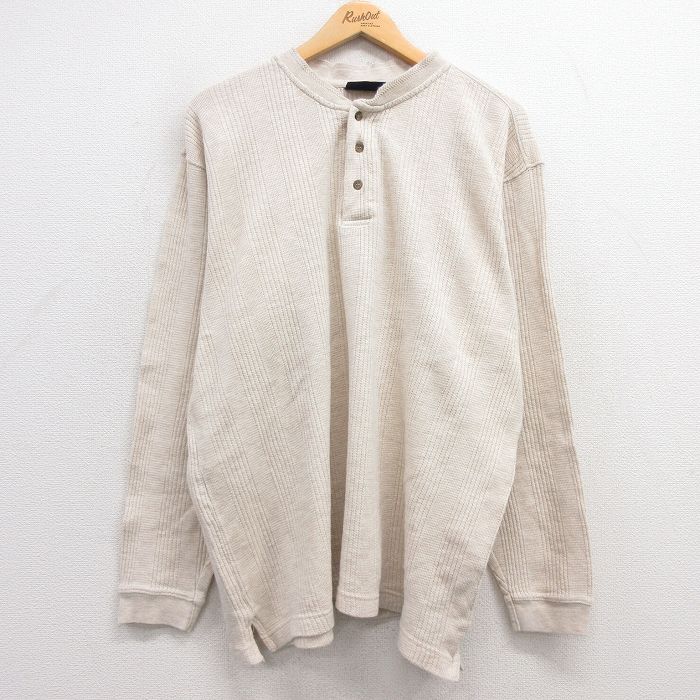 XL★古着 FADED GLORY 長袖 ビンテージ Tシャツ メンズ 00年代 00s 大きいサイズ ヘンリーネック 薄ベージュ カーキ 25mar07 中古