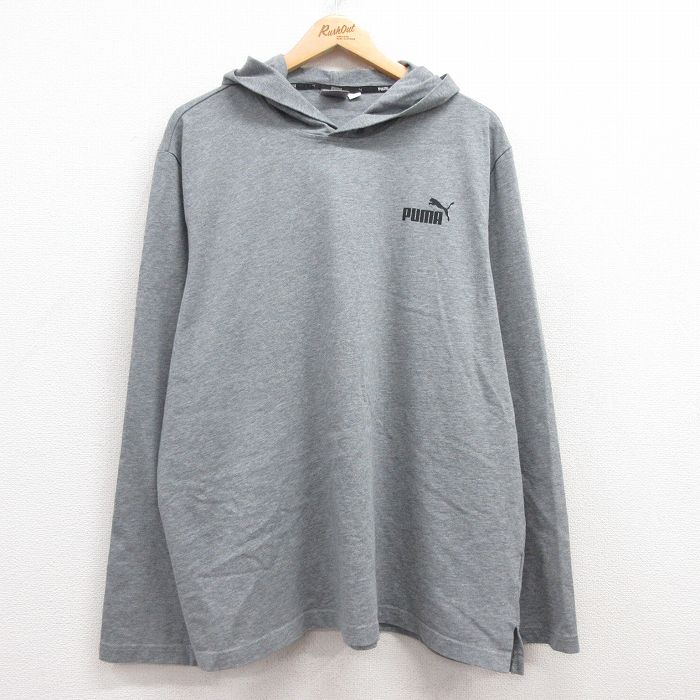 XL★古着 プーマ puma 長袖 Tシャツ パーカー メンズ ワンポイントロゴ 大きいサイズ コットン グレー 霜降り 25mar08 中古
