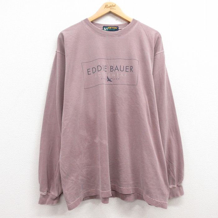 XL★古着 エディーバウアー 長袖 ビンテージ Tシャツ メンズ 00年代 00s ビッグロゴ EBTEK 大きいサイズ コットン クルーネック カナダ製 薄茶 ブラウン 【spe】 25mar08 中古