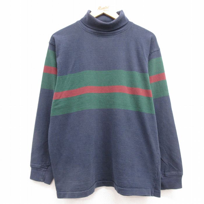 L★古着 バナナリパブリック BANANA REPUBLIC 長袖 ブランド ビンテージ Tシャツ メンズ 90年代 90s コットン タートルネック ハイネック 濃紺他 ネイビー 【spe】 25mar08 中古