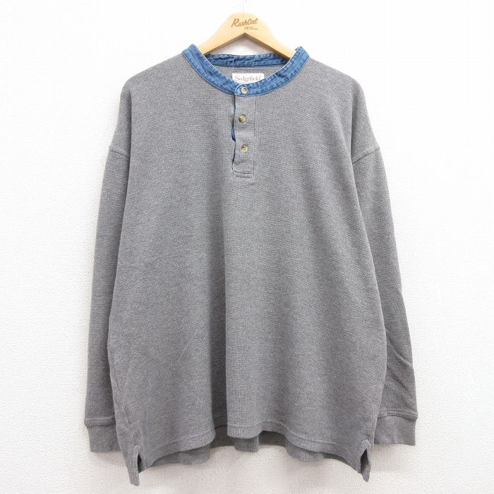 XL★古着 長袖 ビンテージ サーマル Tシャツ メンズ 00年代 00s 大きいサイズ ヘンリーネック グレー 霜降り 25mar08 中古