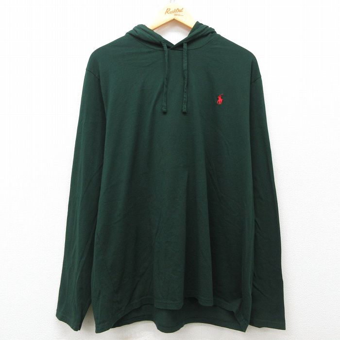 XL★古着 ラルフローレン Ralph Lauren 長袖 ブランド Tシャツ パーカー メンズ ワンポイントロゴ 大きいサイズ コットン 緑 グリーン 25mar11 中古