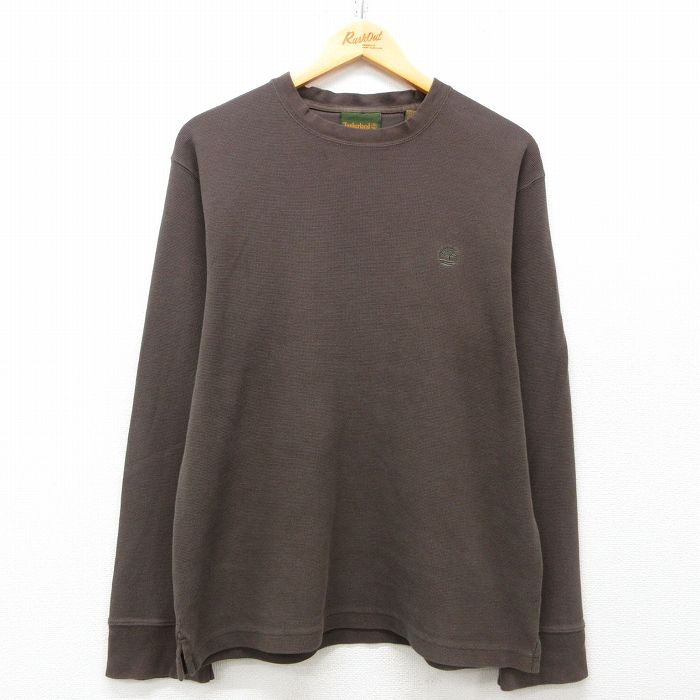 XL★古着 ティンバーランド 長袖 ビンテージ サーマル Tシャツ メンズ 00年代 00s ワンポイントロゴ 大きいサイズ コットン クルーネック 茶 ブラウン 25mar11 中古