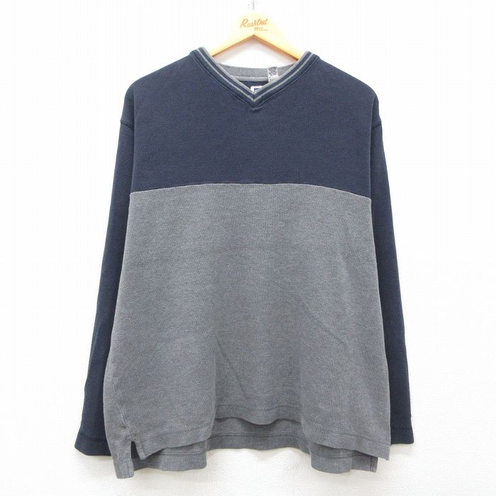 XL★古着 ギャップ GAP 長袖 ビンテージ Tシャツ メンズ 00年代 00s ツートンカラー コットン Vネック 紺他 ネイビー 25mar11 中古