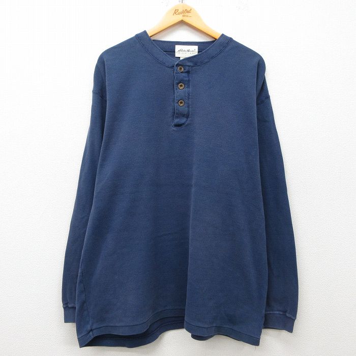 XL★古着 エディーバウアー 長袖 ビンテージ Tシャツ メンズ 00年代 00s 大きいサイズ コットン ヘンリーネック 紺 ネイビー 【spe】 25mar11 中古