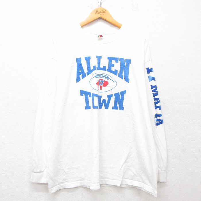 XL★古着 フルーツオブザルーム 長袖 ビンテージ Tシャツ メンズ 00年代 00s NFL バッファロービルズ MAFIA 大きいサイズ コットン クルーネック 白 ホワイト アメフト スーパーボウル 25mar13 中古