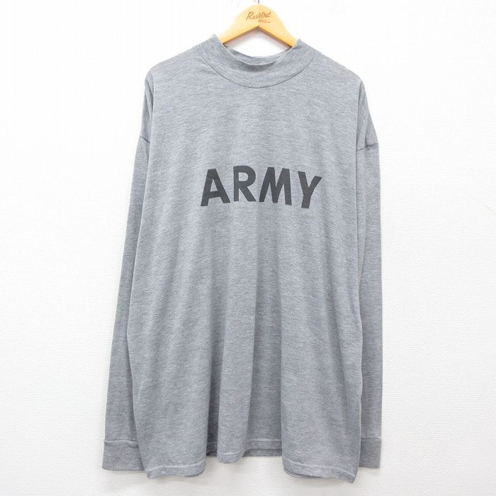 XL★古着 長袖 Tシャツ メンズ ミリタリー アーミー リフレクター 大きいサイズ ロング丈 モックネック グレー 霜降り 25mar13 中古