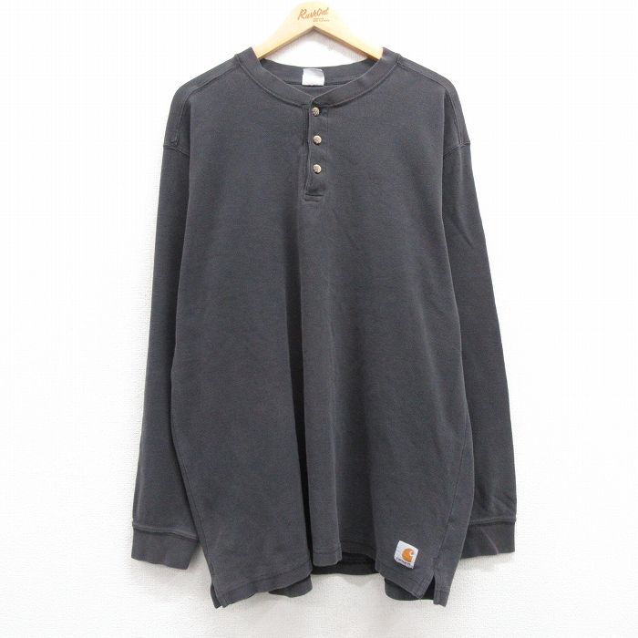 XL★古着 カーハート Carhartt 長袖 Tシャツ メンズ 大きいサイズ コットン ヘンリーネック 濃グレー 25mar14 中古