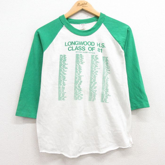 M★古着 7分袖 ビンテージ Tシャツ メンズ 80年代 80s LONGWOOD ツートンカラー ラグラン クルーネック USA製 白他 ホワイト 25mar14 中古 7分丈 七分丈 七分袖