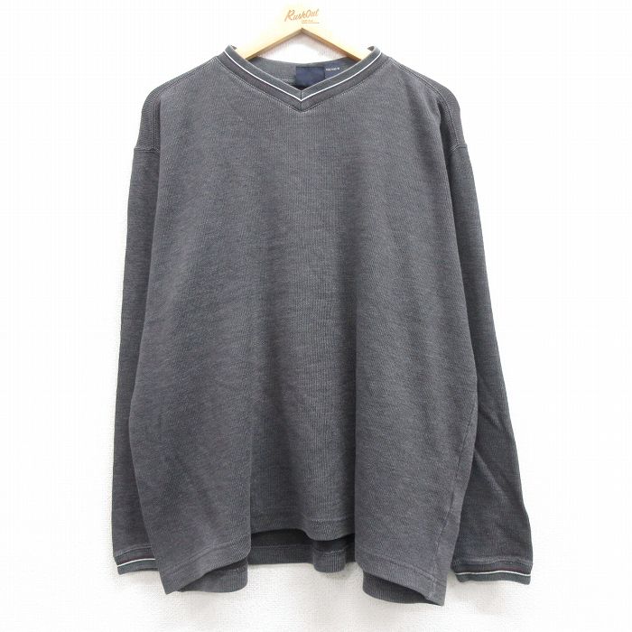 XL★古着 ルート66 長袖 ビンテージ Tシャツ メンズ 00年代 00s 無地 大きいサイズ Vネック 濃グレー 25mar14 中古