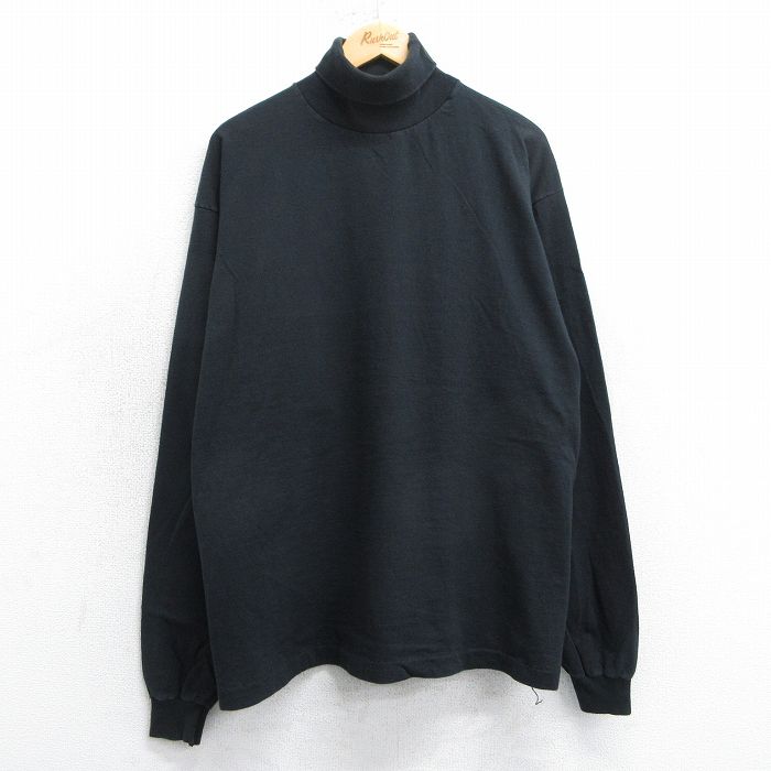 XL★古着 バンヒューセン 長袖 ビンテージ Tシャツ メンズ 90年代 90s 無地 大きいサイズ コットン タートルネック ハイネック 黒 ブラック 25mar18 中古