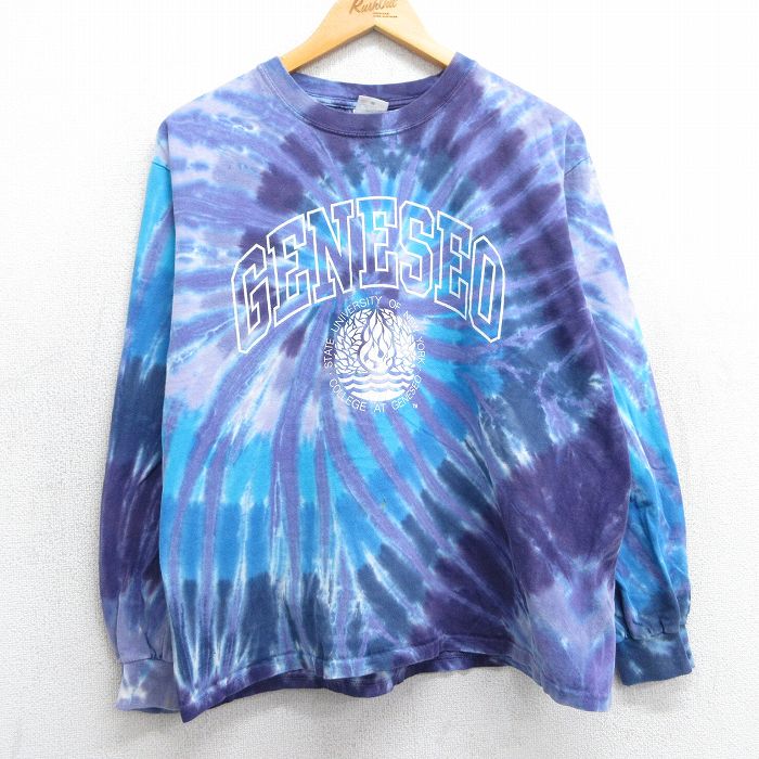 【20%OFF】L★古着 長袖 ビンテージ Tシャツ メンズ 00年代 00s ジェネセオ 大学 カレッジ コットン クルーネック 紫他 パープル タイダイ 25mar18 中古